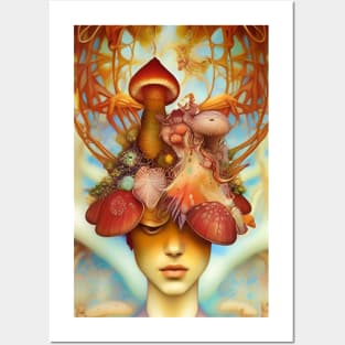 Shrooms Mycelium Mushroom Head Posters and Art